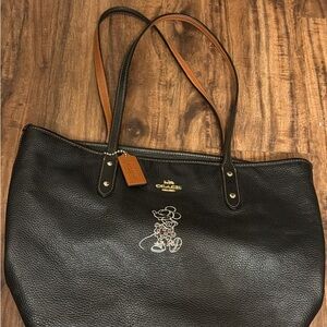 Coach Black and Tan Leather Tote with Character Design